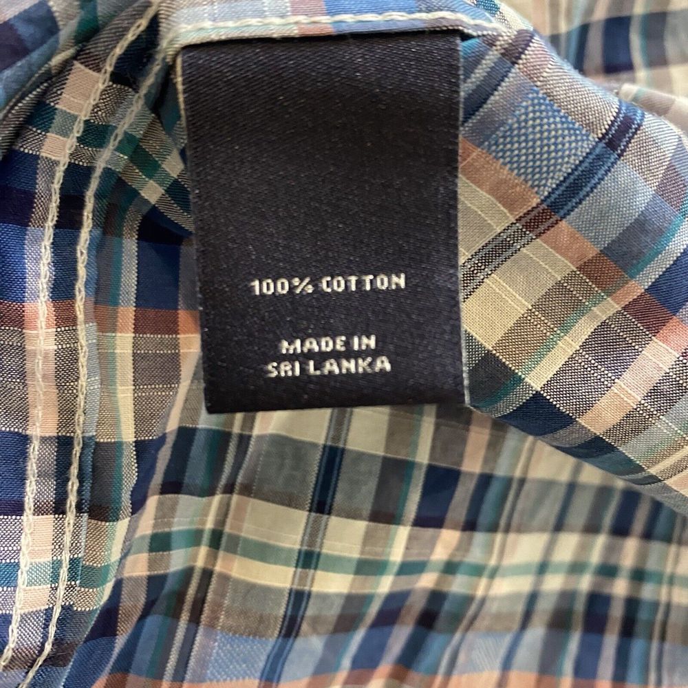 Hart Schaffer Marc Blue Plaid Long Sleeve Button‎ Up Cotton Shirt Mens Medium - Picture 8 of 8